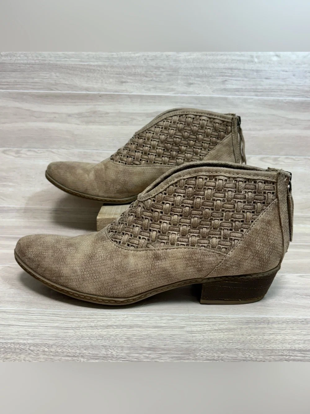Not Rated Petra Woven Taupe Ankle Booties Size 9